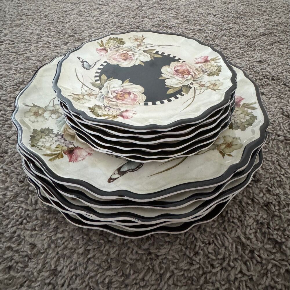 Vtg Keller Charles Philadelphia Melamine Plate LOT 12 Floral Butterfly Scalloped